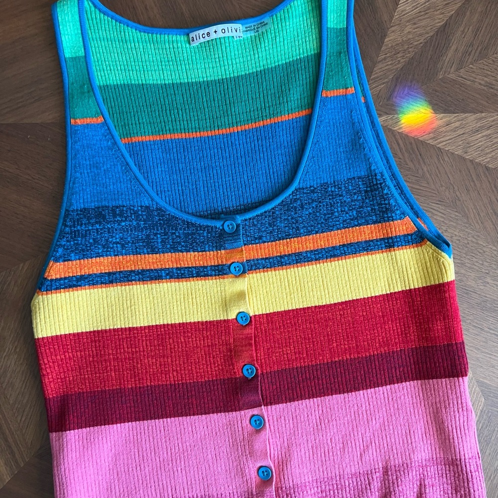 Alice + Olivia Rainbow Striped Cropped Knit Tank L